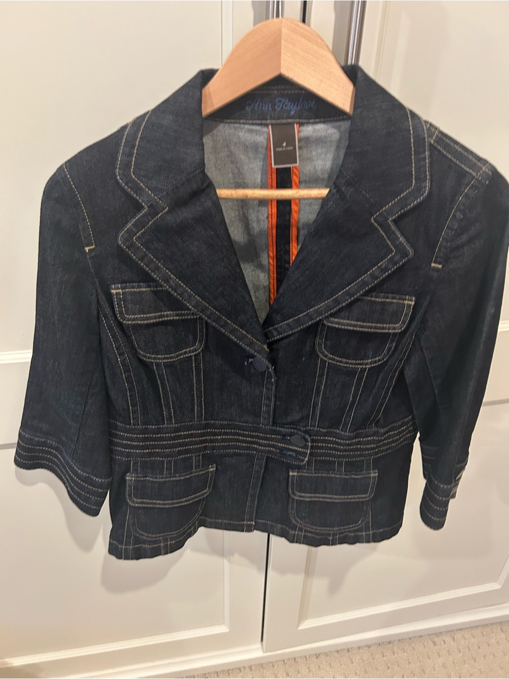 Ann Taylor Denim Cropped Blazer Jacket